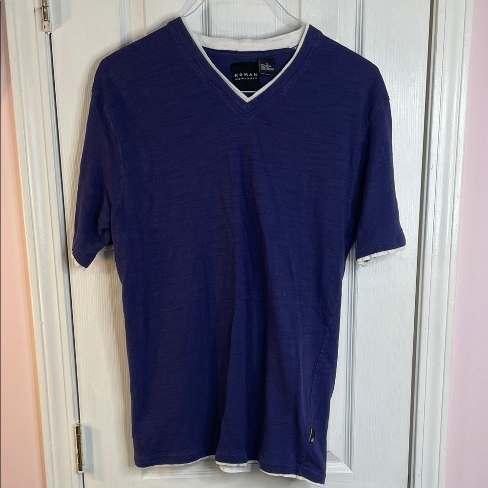Komarov V-Neck Layered-Look Tee in Blue